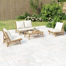 Vidaxl Beige Salon De Jardin Modulable Bambou 4 Pieces 3 Personnes
