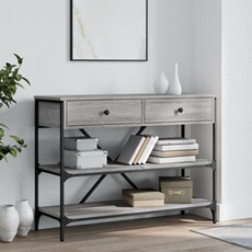 VIDAXL - Table Console - Bois - Gris - Avec Tiroirs et Étagères
