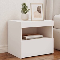 Vidaxl Blanc Table De Chevet Avec Lumières Led, Armoire De Lit Avec Rangement, Table De Nuit, Armoire De Nuit, Moderne, Bois 836763