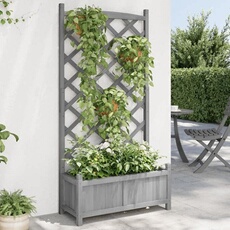 Jardinière avec Treillis, Lit Surélevé, Bac à Fleurs, Pot de Plantes, Boîte à Fleurs Jardin Patio Terrasse, Gris Bois 365489