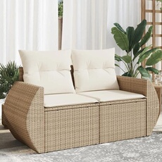 VidaXL Canapé Jardin 2 Places Résine Tressée Beige – Coussins Épais, Housse Lavable, Rangement Intégré