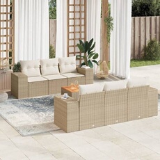 vidaXL - Salon de jardin modulable - Rotin - Beige - 7 pièces - 6 personnes