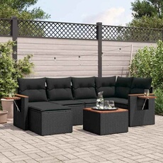 VIDAXL - Salon de jardin modulable - Rotin - Noir - 7 pièces