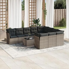 VIDAXL - Salon de jardin modulable - Rotin - Gris - 10 personnes - 11 pièces