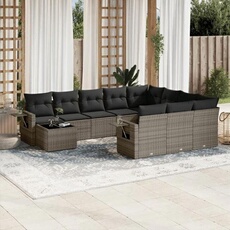 vidaXL - Salon de jardin modulable - Rotin - Gris - 10 personnes - 11 pièces