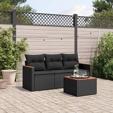 VIDAXL - Salon de jardin modulable - 4 pièces - 3 personnes - Noir