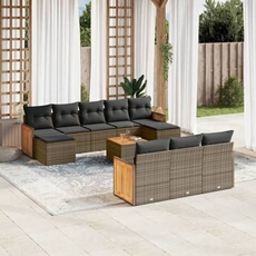VIDAXL - Salon de jardin modulable - Rotin - Gris - 10 personnes - 11 pièces