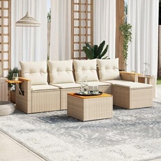 Vidaxl Beige Salon De Jardin Modulable Resine Tressee 6 Pieces 5 Personnes 55 X 55 X 37 Cm