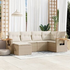 Vidaxl Beige Salon De Jardin Modulable Rotin 6 Pieces 6 Personnes