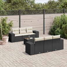 VIDAXL - Salon de jardin modulable - Rotin - Noir - 6 personnes