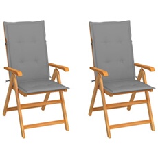 Vidaxl Gris 2 Chaises De Jardin Avec Coussins Bois De Teck Massif