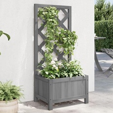 Jardinière avec Treillis, Lit Surélevé, Bac à Fleurs, Pot de Plantes, Boîte à Fleurs Jardin Patio Terrasse, Gris Bois 365474