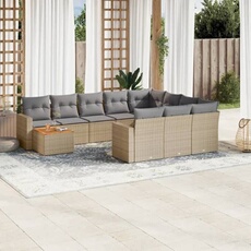 VIDAXL - Salon de jardin - Rotin - Beige - 10 personnes - 11 pièces