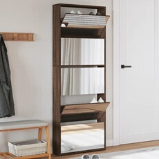 Armoire à Chaussures Miroir 4 Niveaux, Etagère à Chaussures avec Rangement, Meuble à Chaussures Salon, Moderne, Chêne 3228285