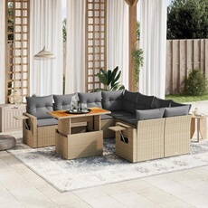 Vidaxl Beige Salon De Jardin Avec Coussins 9 Pcs, Canapés De Terrasse, Ensemble De Meubles De Patio, Mobilier D'extérieur, 3271682