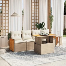 VIDAXL - Salon de jardin modulable - Résine tressée - Beige - 5 pièces