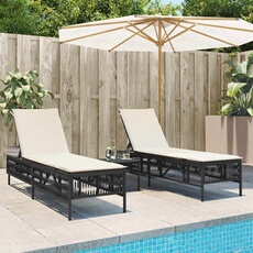 VIDAXL - Lot de 2 chaises longues de jardin avec table - Résine tressée - Noir