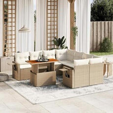 Vidaxl Beige Salon De Jardin Avec Coussins 9 Pcs, Canapés De Terrasse, Ensemble De Meubles De Patio, Mobilier D'extérieur, 3271681