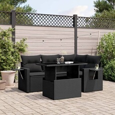 Vidaxl Noir Salon De Jardin Modulable Rotin 5 Pieces 4 Personnes