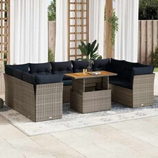 Vidaxl Gris Salon De Jardin Rotin 10 Pieces