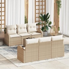 VIDAXL - Salon de jardin 7 pièces - Rotin - Beige