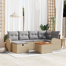 vidaXL - Salon de jardin 7 pièces - Rotin - Beige