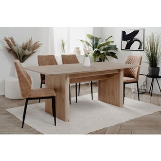 Table à manger extensible 120-160×80×75cm, pieds en métal noir, table de salon de cuisine, MDF, blanc Table à manger extensible 120-160×80×75cm, pieds en métal noir, table de salon de cuisine, MDF, blanc