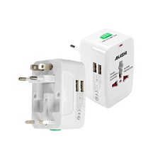 Adaptateur Universel De Voyage Avec 2 Sorties Usb - Blanc
