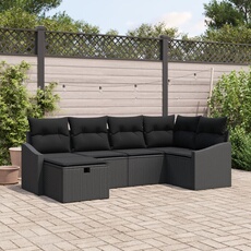 Ensemble de 6 Canapés de Jardin avec Coussins Noir Rattan Poly