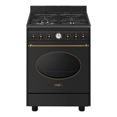 Cuisiniere ''Coloniale'' 60 cm 4 bruleurs gaz dont 1 ultra rapide 3 5 kW securite thermocouples Four electrique multifonction 8 dont chaleur tournante nettoyage vapor clean 70 nets Minuteur fin de cuisson porte temperee classe A