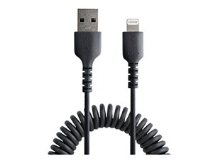 Câble USB vers Lightning de 50cm - Certifié Mfi - Adaptateur USB Lightning Noir, Gaine en TPE - Cordon Chargeur Iphone/Lightning Spiralé en Fibre