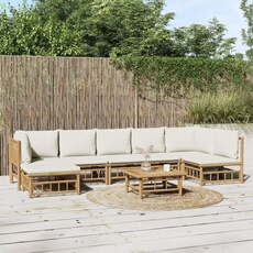 VIDAXL - Salon de jardin - Modulable - Bambou - Beige - 8 pièces - 7 personnes