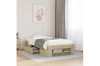 vidaXL Cadre de lit chne sonoma 90x200 cm bois d'ingnierie, meuble de chambre coucher, lit simple, sommier, lit, cadre 3295494