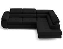 Canapé d'angle convertible en tissu luxe et simili cuir 5 places, coffre, gris / noir, angle Canapé d'angle convertible en tissu luxe et simili cuir 5 places, coffre, gris / noir, angle