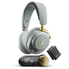 SteelSeries Arctis Nova Elite Sage&Gold Casque Gaming sans Fil 96 kHz / 24 Bits Haut parleurs en Fibre de Carbone ANC Réduction du Bruit par IA Appli 2 4GHz+Bluetooth OmniPlay PC+PS+Xbox - vue 2