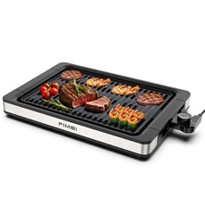 Grille Electrique - Barbecue de Table Sans Fumée - 1800W Puissante - 5 Niveaux de Température Réglable - Noir
