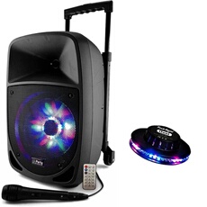 Enceinte Karaoké PARTY-8LED sur batterie 8" à LEDs RVB 300W - USB/BT/FM + Micro + Effet OVNI LED