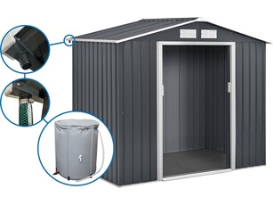 Abri de jardin métal - "Vegas" - 5.29 m² avec gouttière et récupérateur d'eau - Gris