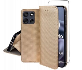 Housse pour Motorola Moto G86 / G86 Power 5G - etui coque pochette portefeuille + verre trempe - OR MAGNET -