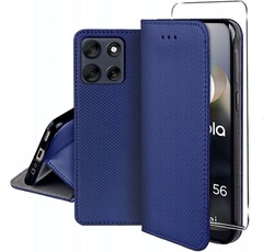 Housse pour Motorola Moto G56 5G - etui coque pochette portefeuille + verre trempe - BLEU MAGNET -