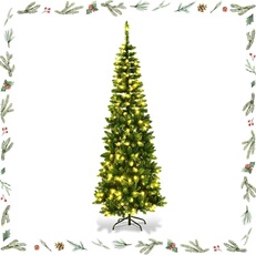 Sapin de noël artificiel lumineux mince, 350 led lumière blanche chaude
