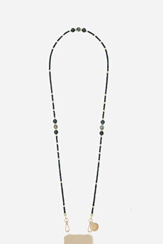 Chaîne de téléphone Iris perles noires 120 cm