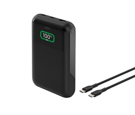 Batterie externe 20K, 3 ports, câble USB-C vers USB-C inclus, 65W pour ordinateurs portable et tablette, noir.