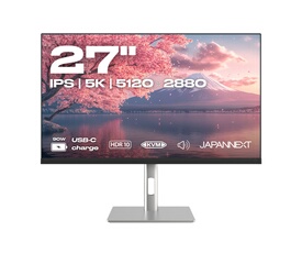 JAPANNEXT Ecran PC 27" IPS 5K 5120x2880 | HDR | Recharge Via USB C Hauteur & Inclinaison réglable HSP Haut parleurs intégrés | sRGB 100% G SyncFreeSync | Garantie | JN IPS275K HSPC9