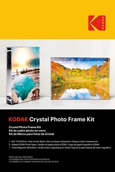 Crystal Photo Frame Kit - Cadre Transparent, Format A6 (10x15cm), 5 Feuilles de Papiers Photos et une Feuille Magnetique, Impression Jet d'Encre
