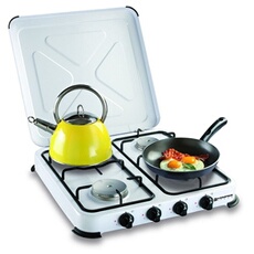 Réchaud gaz portable 4 feux 4650W Blanc laqué Couvercle KEMPER