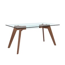 Table à manger en verre trempé et bois 1031.01, 160 x 95 x 76 cm. -