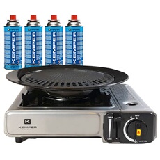 Barbecue Grill 2 en 1 Réchaud gaz piézo 2200 W + 4 cartouches butane KEMPER