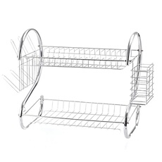 Égouttoir à Vaisselle 2 Niveaux Naturéo 48 Cm Blanc - Avec Range-couverts Et Plateau Amovible
