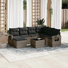 vidaXL - Salon de jardin modulable - Rotin - Gris - 7 personnes